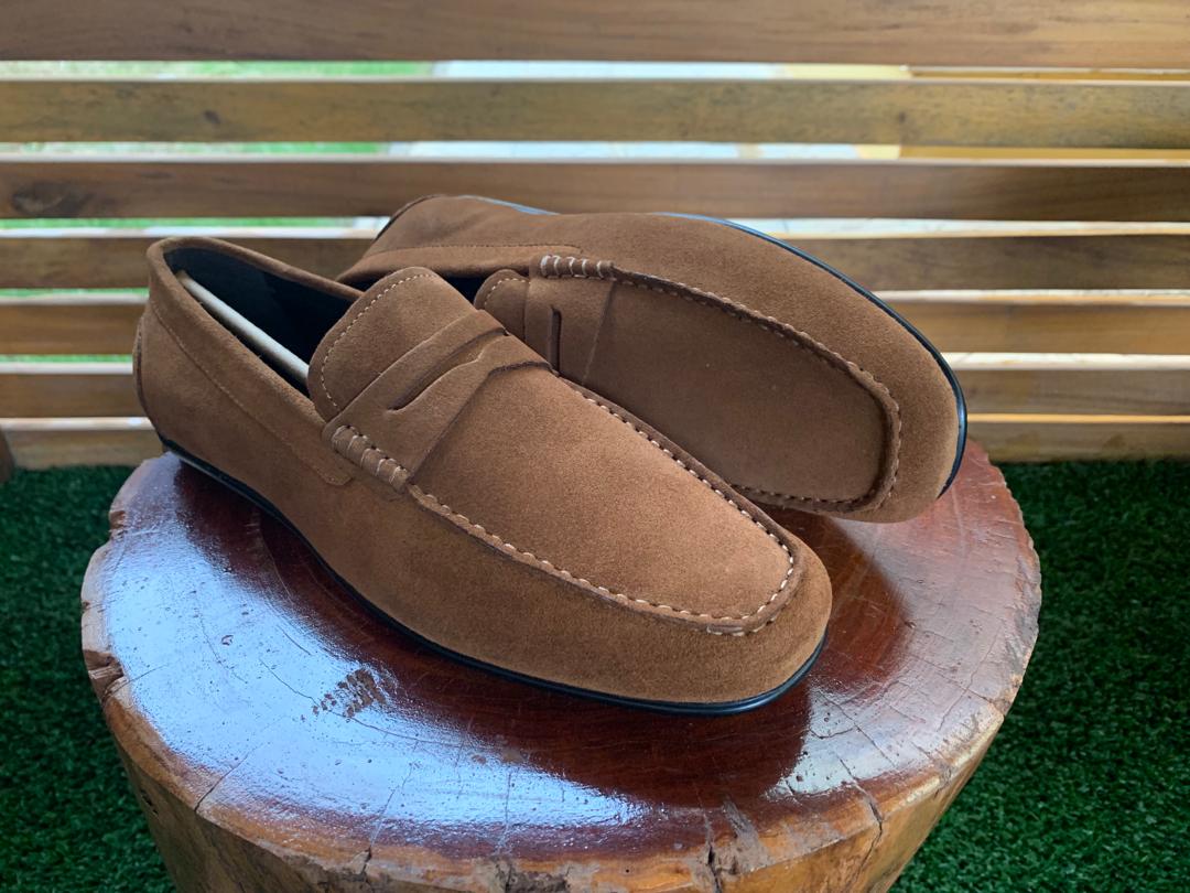 JOHN WHITE DARK TAN SUEDE SLIPON NO SOLE LOAFER