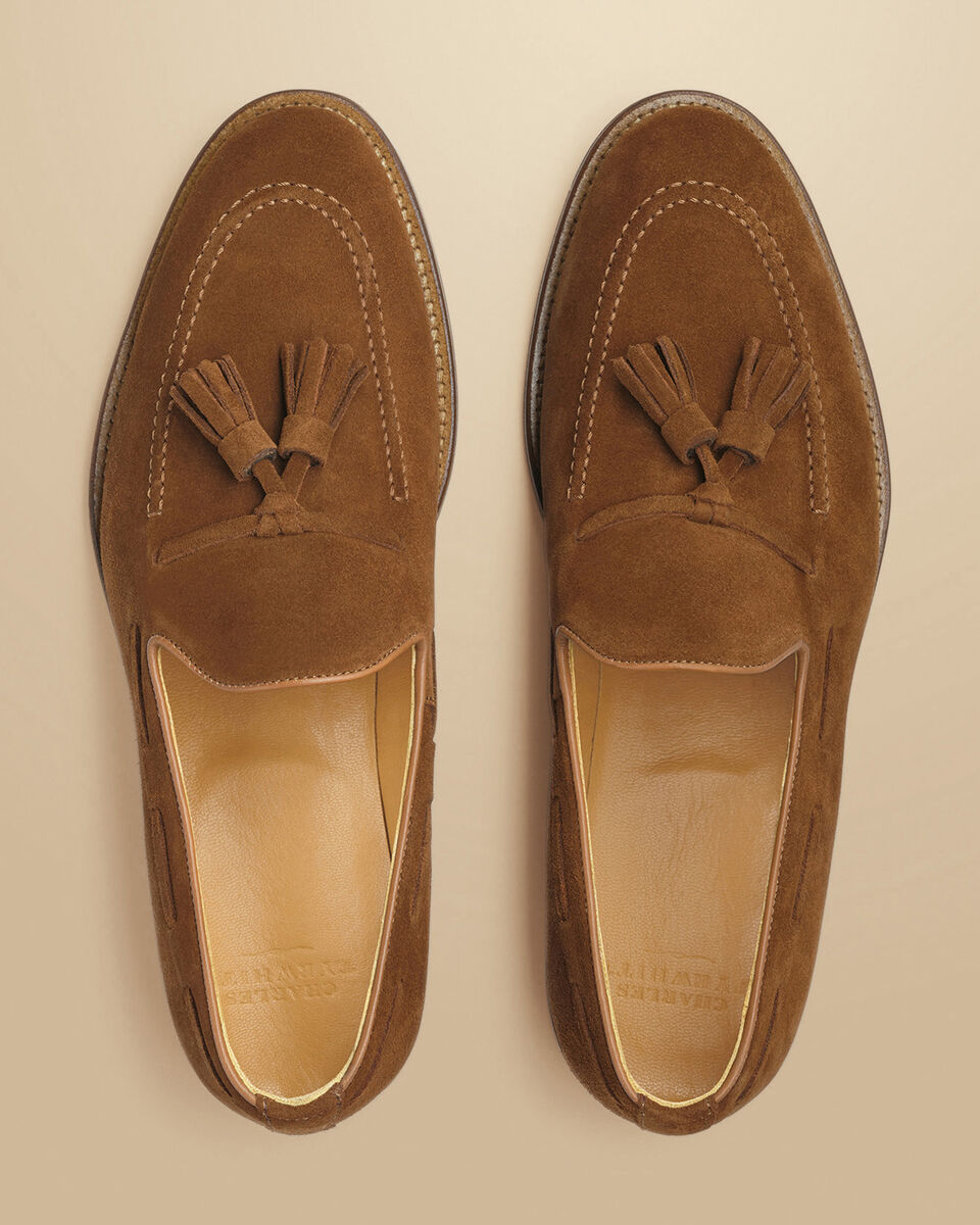 Charles Tyrwhitt chestnut brown suede tassel loafer