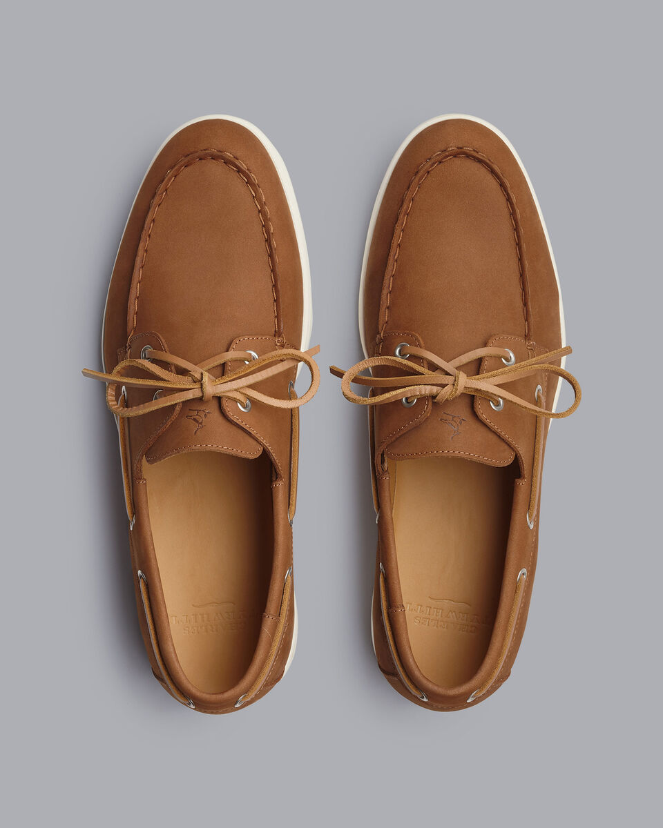 CHARLES TYRWHITT TOBACCO BROWN NUBUCK BOAT SHOE