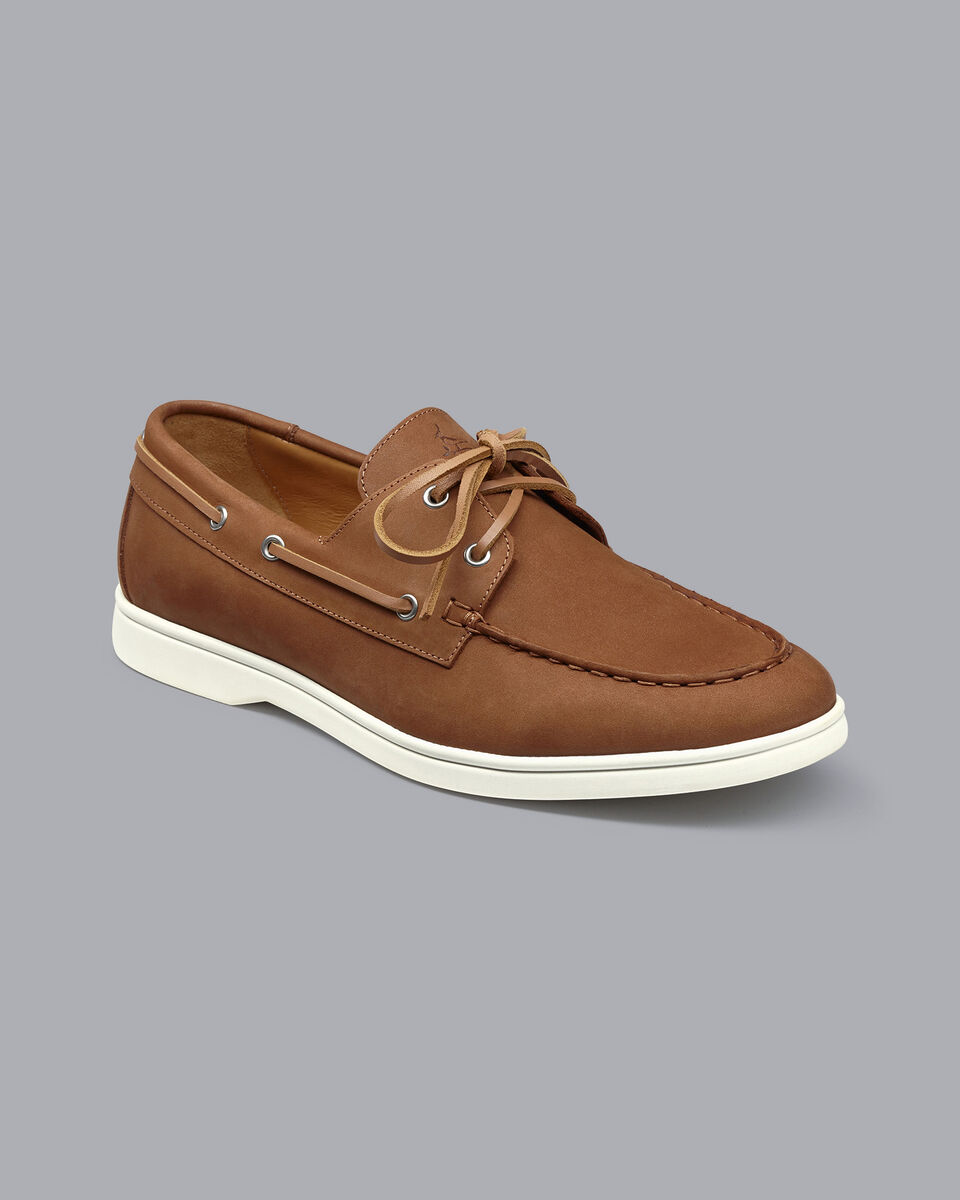 CHARLES TYRWHITT TOBACCO BROWN NUBUCK BOAT SHOE