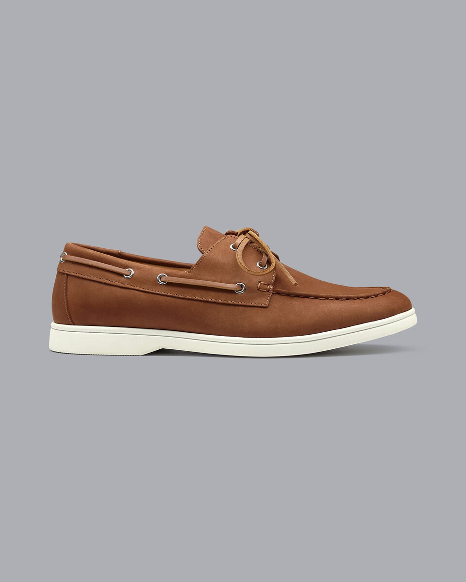 CHARLES TYRWHITT TOBACCO BROWN NUBUCK BOAT SHOE