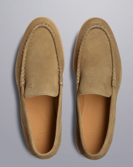 Charles Tyrwhitt dark sand suede slip on loafer