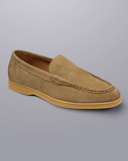 Charles Tyrwhitt dark sand suede slip on loafer