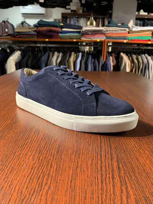 John White Navy Suede Trainer Shoe