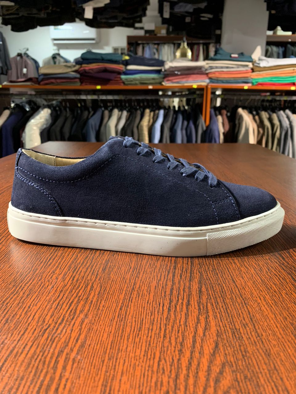 John White Navy Suede Trainer Shoe