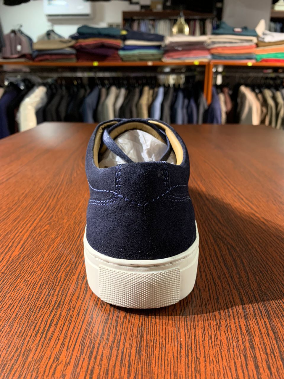 John White Navy Suede Trainer Shoe